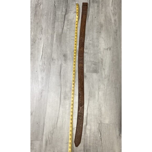 Vintage Name Jack Western Cowboy Outdoor Fish Tooled Cowhide Tan Leather 46 Belt - Picture 2 of 9